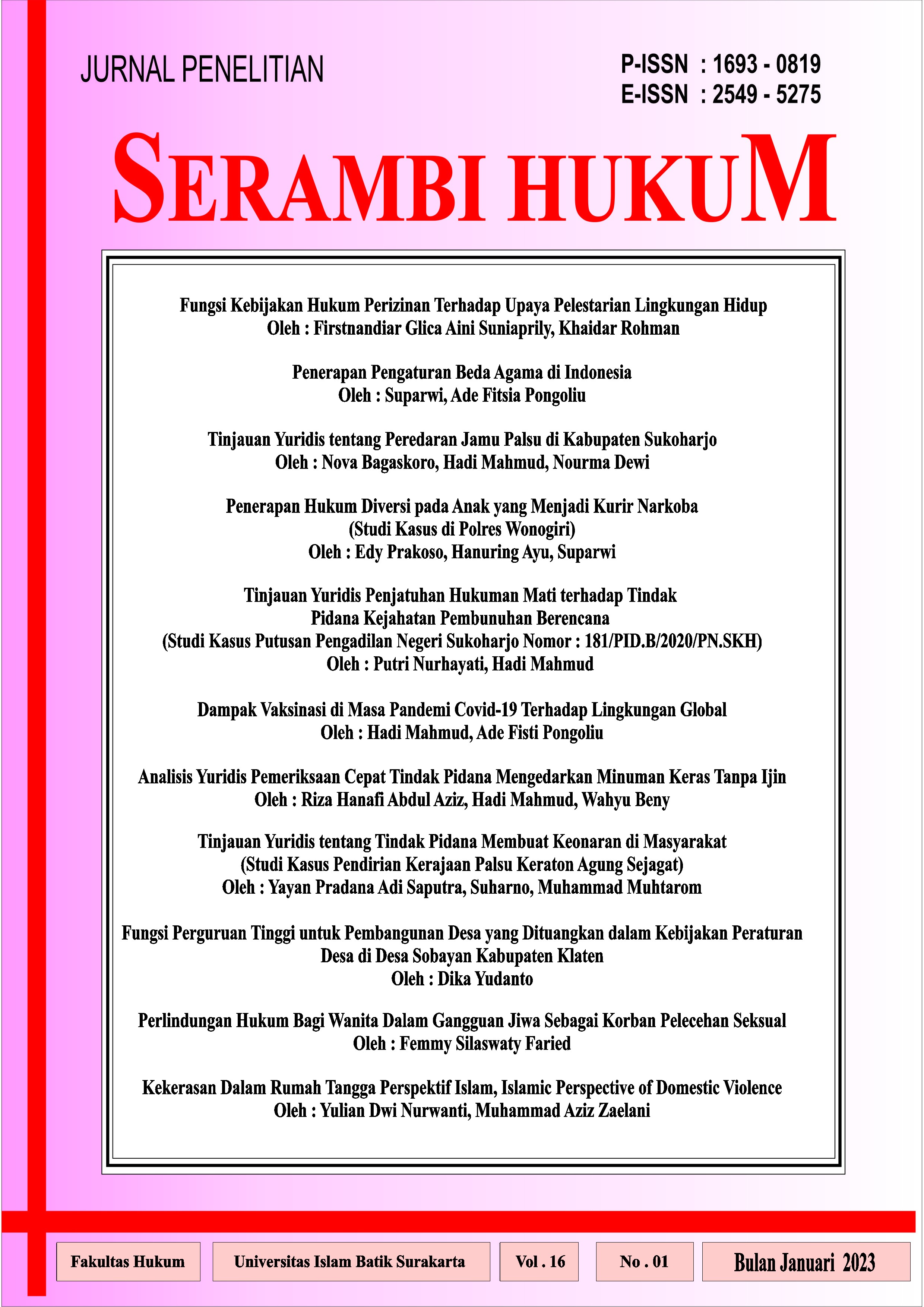 Jurnal Penelitian Serambi Hukum