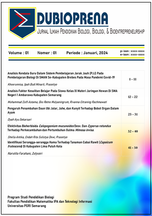Edubioprena - Jurnal Ilmiah Pendidikan Biologi, Biologi, & Bioentrepreneurship