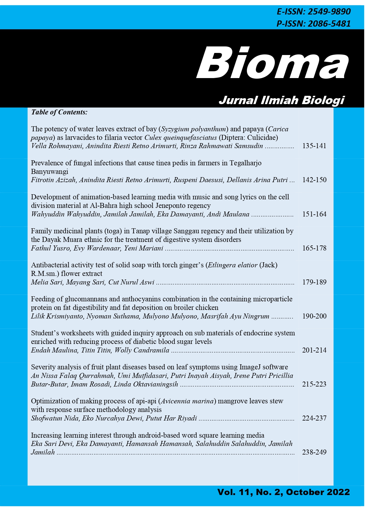 Bioma : Jurnal Ilmiah Biologi